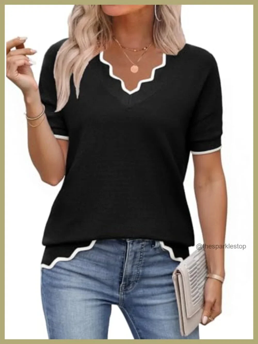 Women's Cotton Short Sleeve V-Neck Knit Sweater Lightweight Casual Pullover Top